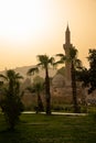 Old city of Sanliurfa, Turkey. Mevlidi Halil Cami mosque and minarets at dusk. Royalty Free Stock Photo