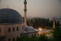 Old city of Sanliurfa, Turkey. Mevlidi Halil Cami mosque and minarets at dusk. Royalty Free Stock Photo