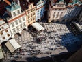 The old city square in Prague shot from above