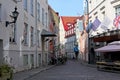 Old city streets traditional baltic tourism architecture house facades in historical part of town with stone road