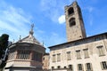Old city tower Torre Civica and Church Bergamo Cathedral Baptistery in Citta Alta