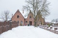 Old city town, houses and snow. Travel urban street photo 2019 Royalty Free Stock Photo