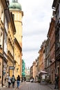 Old city. Warsaw Poland. Multicolored houses. Empty street without tourists. Warsaw, Poland - August 1, 2023