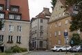 Old city. Warsaw Poland. Multicolored houses. Empty street without tourists. Warsaw, Poland - August 1, 2023.