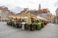 Old city. Warsaw Poland. Multicolored houses. Street with tourists. Warsaw, Poland - August 1, 2023.