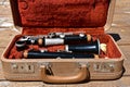 Old clarinet in carrying case Royalty Free Stock Photo