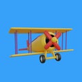 old classic airplane in flight 3d object