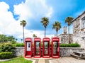 Four British Phone Booths on Bermuda Royalty Free Stock Photo