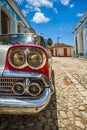 Old classic car detail in a road of Trinidad in Cuba Royalty Free Stock Photo