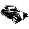 Old Classic Car, 1930 Vintage car, Stencil, Silhouette, Vector Clip Art for tshirt and emblem