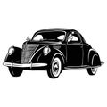 Old Classic Car, 1930 Vintage car, Stencil, Silhouette, Vector Clip Art for tshirt and emblem