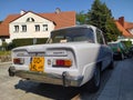 Old classic vintage veteran sedan Italian car Alfa Romeo Giulia 1300 TI right side and rear part parked Royalty Free Stock Photo