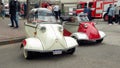 Old classic economy 1950s Messerschmitt KR200 Kabinenroller coupe and KR201 roadster micro cars