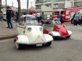 Old classic economy 1950s Messerschmitt KR200 Kabinenroller coupe and KR201 roadster micro cars