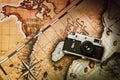 Old camera and map Royalty Free Stock Photo
