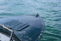 Retro boat on the River. Blue sky. Background Royalty Free Stock Photo