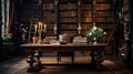 Old classic library with books on table Royalty Free Stock Photo