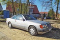 Old classic Mercedes Benz convertible silver grey private car parked