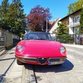 Old classic roadster sports car Alfa Romeo Spider 2000 front view parked Royalty Free Stock Photo