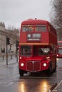 Old classic red London double-decker bus. Front view. Royalty Free Stock Photo