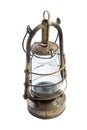 Old classic rustic oil lamp on white background