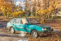 Old classic rusty cheap car Polonez Caro hatchback first model parked
