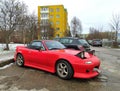 Old classic small red lightweight veteran vintage old roadster sports car Mazda MX-5 NA Miata Royalty Free Stock Photo