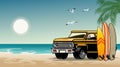 Old classic suv car on the surf beach Royalty Free Stock Photo
