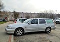 Old classic Swedish veteran big estate station wagon car silver grey Volvo 850 parked