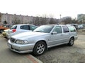 Old classic Swedish veteran big estate station wagon car silver grey Volvo 850 parked