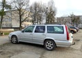 Old classic Swedish veteran big estate station wagon car silver grey Volvo 850 parked