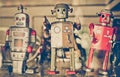 Old classic tin toy robots Royalty Free Stock Photo