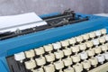 An old classic typewriter on wooden desk. Copy space. For text purpose. Royalty Free Stock Photo
