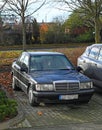 Old classic veteran German black sedan car Mercedes Benz W201 or 190 2.0 litre diesel parked