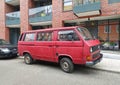 Old classic veteran red van car Volkswagen Transporter T3 parked Royalty Free Stock Photo