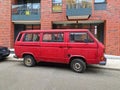 Old classic veteran red van car Volkswagen Transporter T3 parked Royalty Free Stock Photo