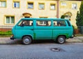 Classic vintage green old van Volkswagen Transporter parked