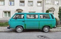 Classic old veteran vintage green car minibus Volkswagen Transporter T3 Royalty Free Stock Photo