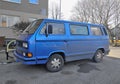 Classic old veteran vintage car minibus blue Volkswagen Transporter T3 parked Royalty Free Stock Photo