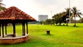 Old classic waiting shed inside golf course