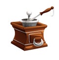 Old classic wooden coffee grinder. Vector object