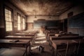 Old Classroom with empty wooden desks Generative AI Royalty Free Stock Photo