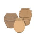 Old clay pot set composition. Antique terracotta pottery vector collection, design element for home or patio decor