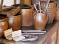 Old clay vases and pots. Royalty Free Stock Photo