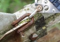 Old climbing carabiner .metal hook rusty Royalty Free Stock Photo