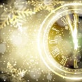 Old clock holiday lights at New year midnight. Royalty Free Stock Photo