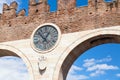 Old clock of the medieval Porta Nuova, gate to the old town of Verona. Piazza Bra in Verona. Veneto region, Italy. Royalty Free Stock Photo