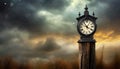 old clock with storm cloud background Royalty Free Stock Photo