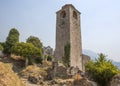 An old clock tower in an ancient fortress.