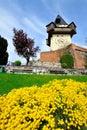 Old clock tower in the city of Graz, Austria Royalty Free Stock Photo